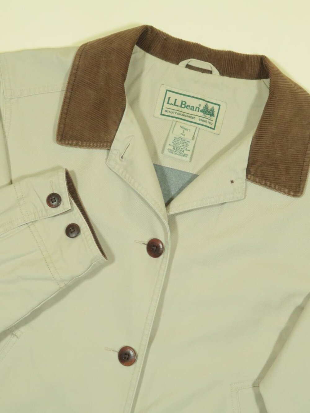 LL Bean Adirondack Barn Coat Womens L Beige Chore Jacket Flannel Lined Y2K